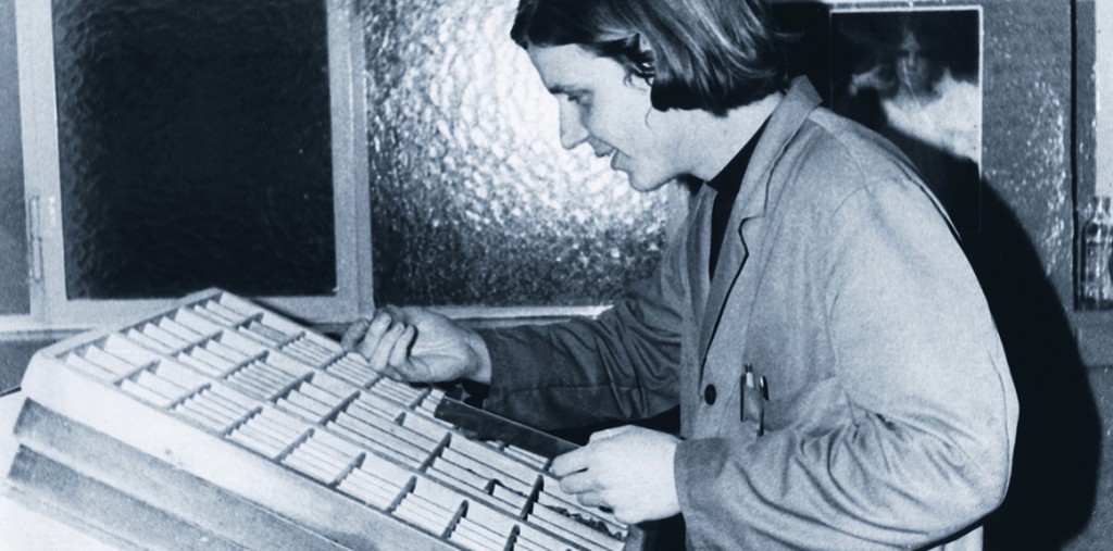 Uwe Steinacker in seiner Schriftsetzer-Lehre