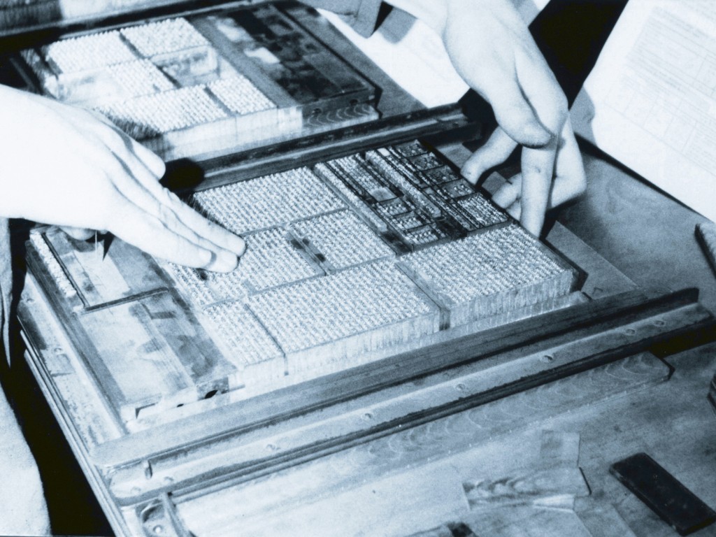 Gesetzter Text im Bleisatzhandwerk