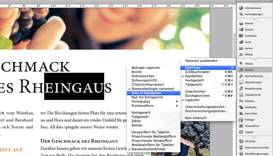 Kapitälchen anwenden in InDesign über OpenType