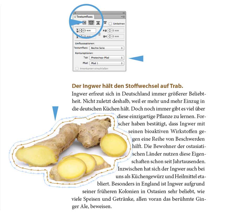 Textumfluss um eine Objektform mit Adobe InDesign