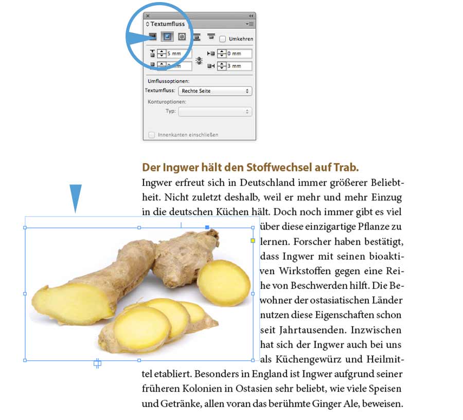 Textumfluss um eine Box erstellen mit äußerem Rahmen und invertiertem Rahmen