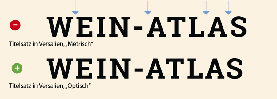 Optisches und metrisches Kerning im versalen Titelsatz.