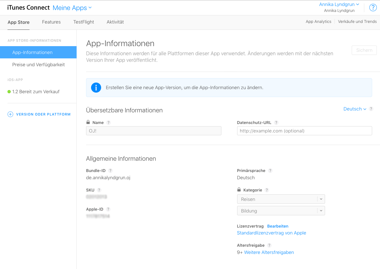 Apps publizieren im App-Store: Informationen anlegen