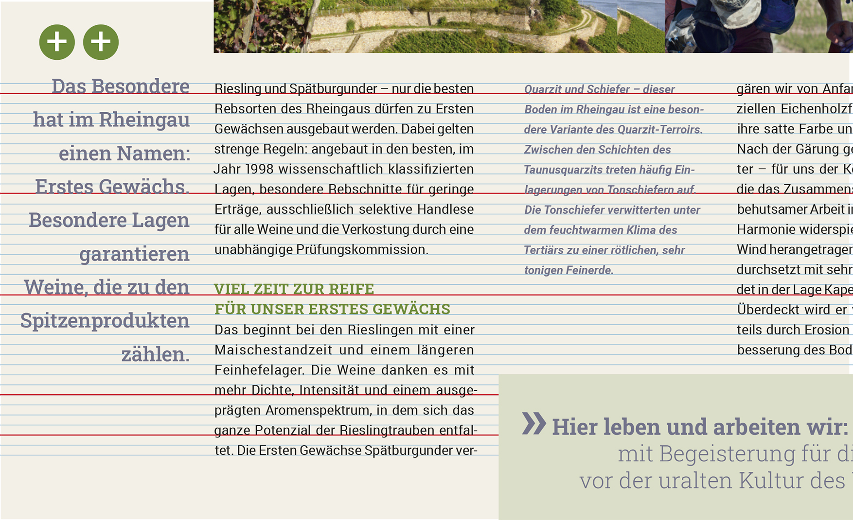 Anordnung von Text mit unterschiedlichen Schriftgrößen und Zeilenabständen im geteilten Grundlinienraster