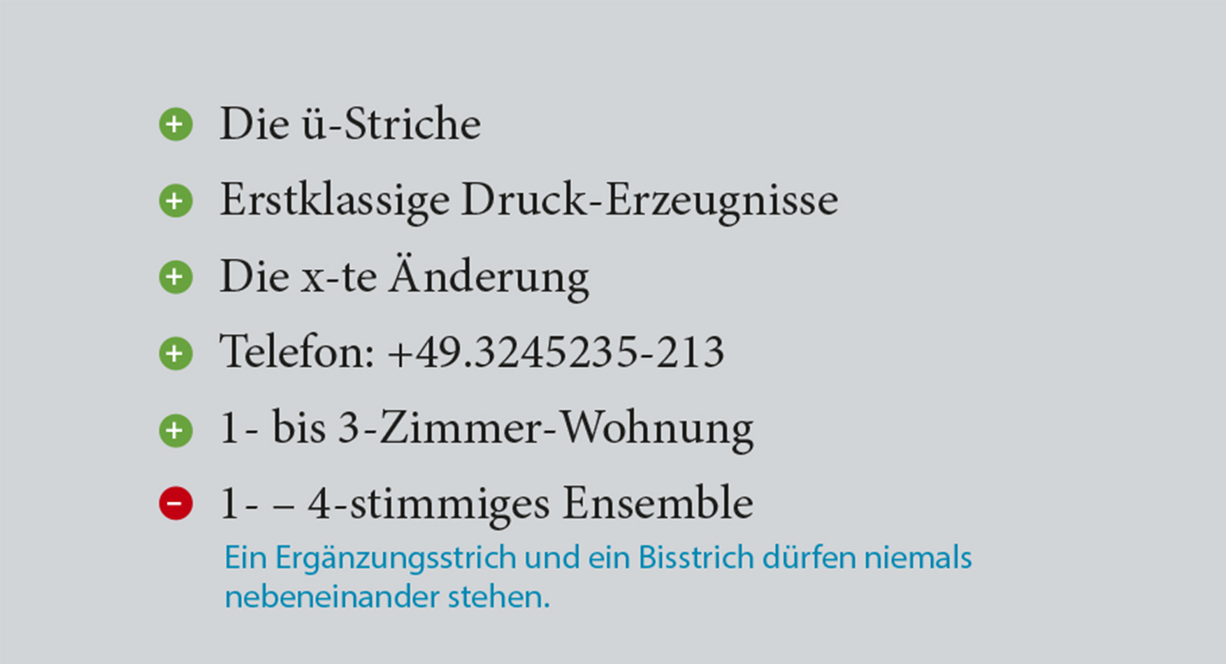 Wortkopplungen und Ergänzungen mit dem kurzen typografischen Strich