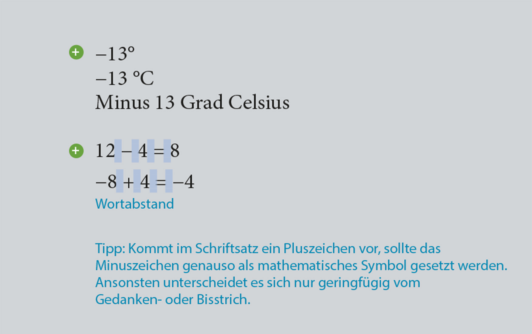 Minusstrich und Plusstrich sind mathematische Zeichen