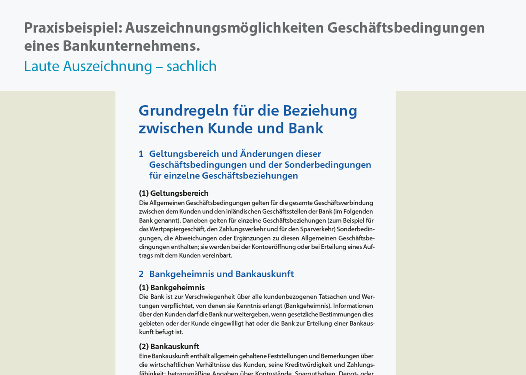 Der Text wirkt sachlich durch die Auszeichnung Bold und Farbe.