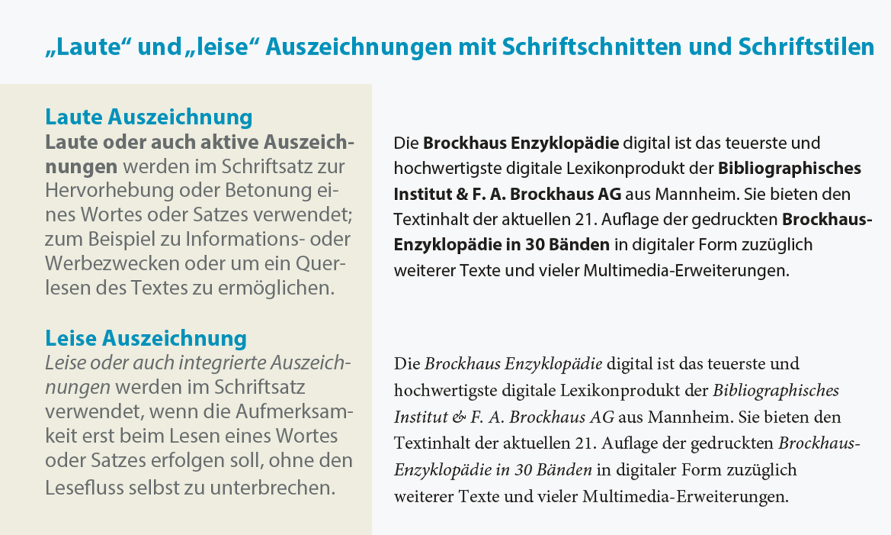 Hervorheben und betonen von Text mit typografischen Auszeichnungen